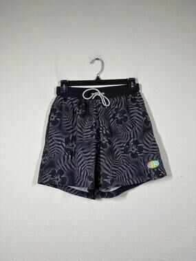 Slunks Mens Small Volleyball Shorts Blazer Black Tropical Floral Hibiscus